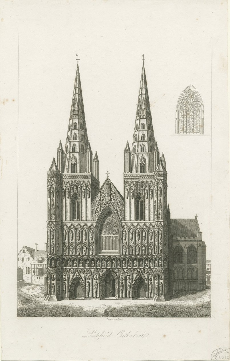 Katedra w Lichfield - Front Zachodni: grawerowanie i [?początek XIX wieku] (druk) autorstwa John Byrne