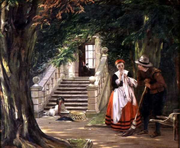 Flirt na zewnątrz domu mistrza autorstwa John Callcott Horsley