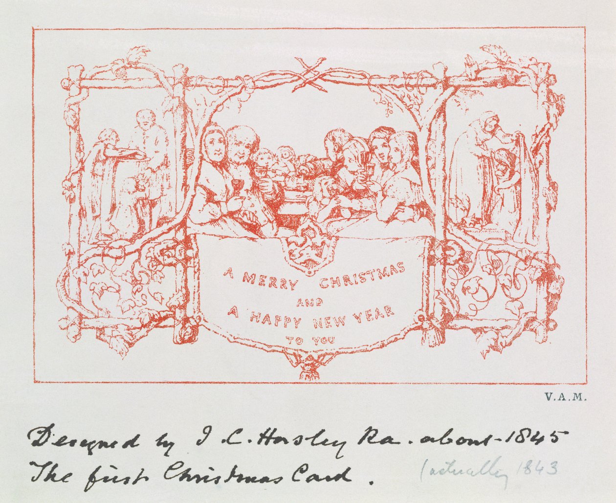 Pierwsza kartka świąteczna, autor J.C.Horsley, 1843 r. autorstwa John Callcott Horsley