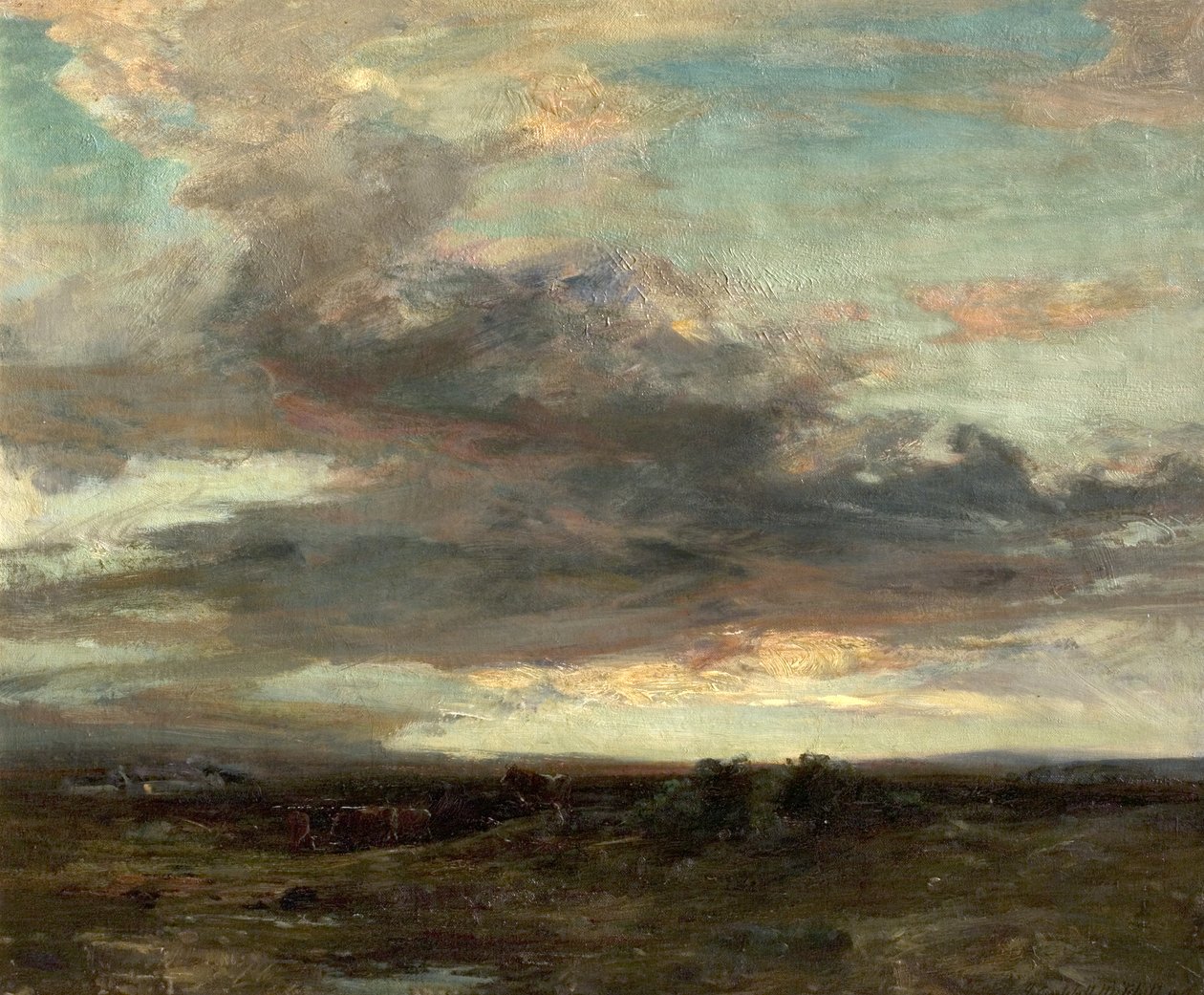 Wrzosowisko Argyllshire, Szkocja, zachód słońca, 1907 autorstwa John Campbell Mitchell