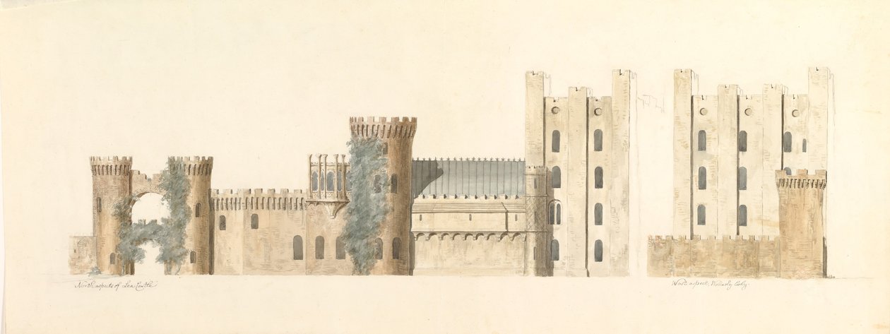 North Aspects of Lea Castle i West Aspect of Wolverley, Cookley, Worcestershire, ca. 1816. autorstwa John Carter.