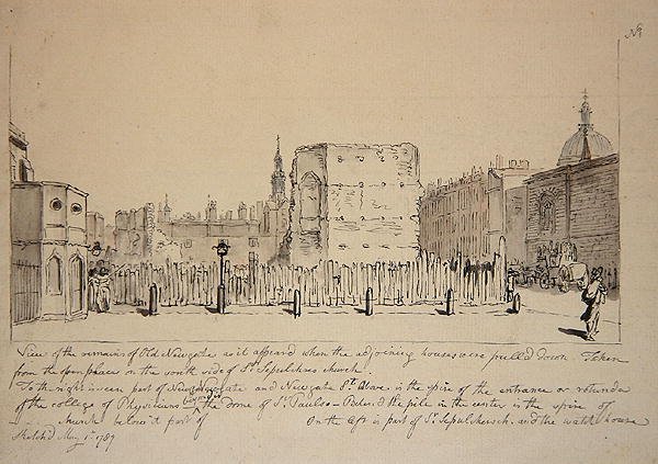 Widok na pozostałości starego więzienia Newgate autorstwa John Carter