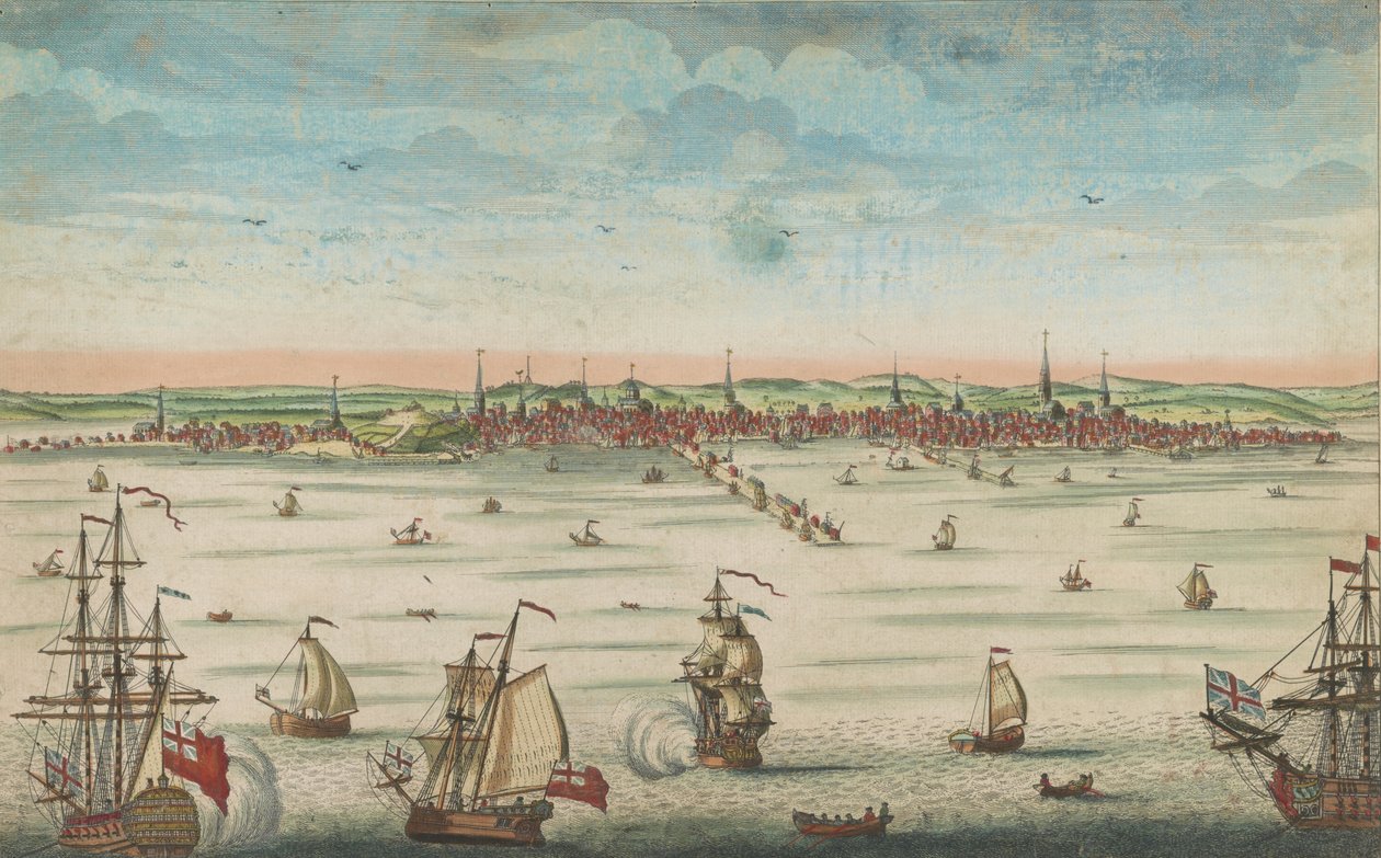 Południowo-wschodni widok na wspaniałe miasto Boston w Nowej Anglii w Ameryce, 1730-60 autorstwa John Carwitham