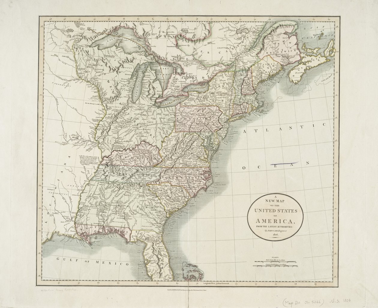 Nowa mapa Stanów Zjednoczonych Ameryki, od najnowszych autorytetów, 1806 r. autorstwa John Cary