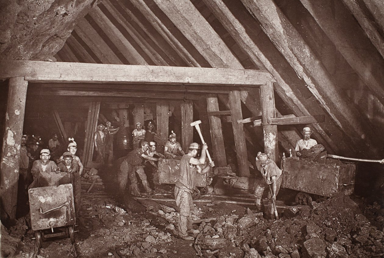 412, kopalnia Dolcoath, ilustracja z „Mongst mines and miners, czyli Underground Scenes by Flash-Light” J.C. Burrowsa i Williama Thomasa, pub. 1893 (zdjęcie w sepii) autorstwa John Charles Burrow