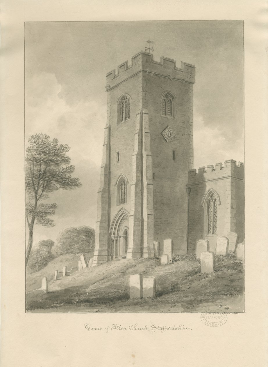 Kościół Alton - Wieża: rysunek w sepii, 1841 autorstwa John Chessell Buckler