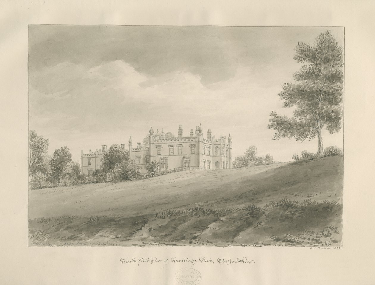 Armitage Park: rysunek w sepii autorstwa John Chessell Buckler