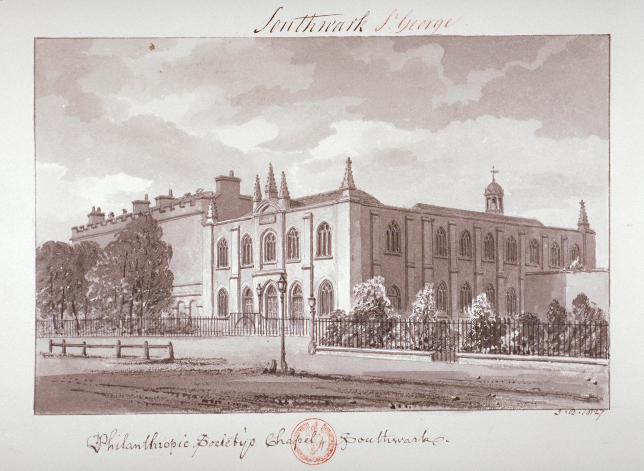 Kaplica należąca do Philanthropic Society Institution, London Road, Southwark, Londyn, 1827 autorstwa John Chessell Buckler
