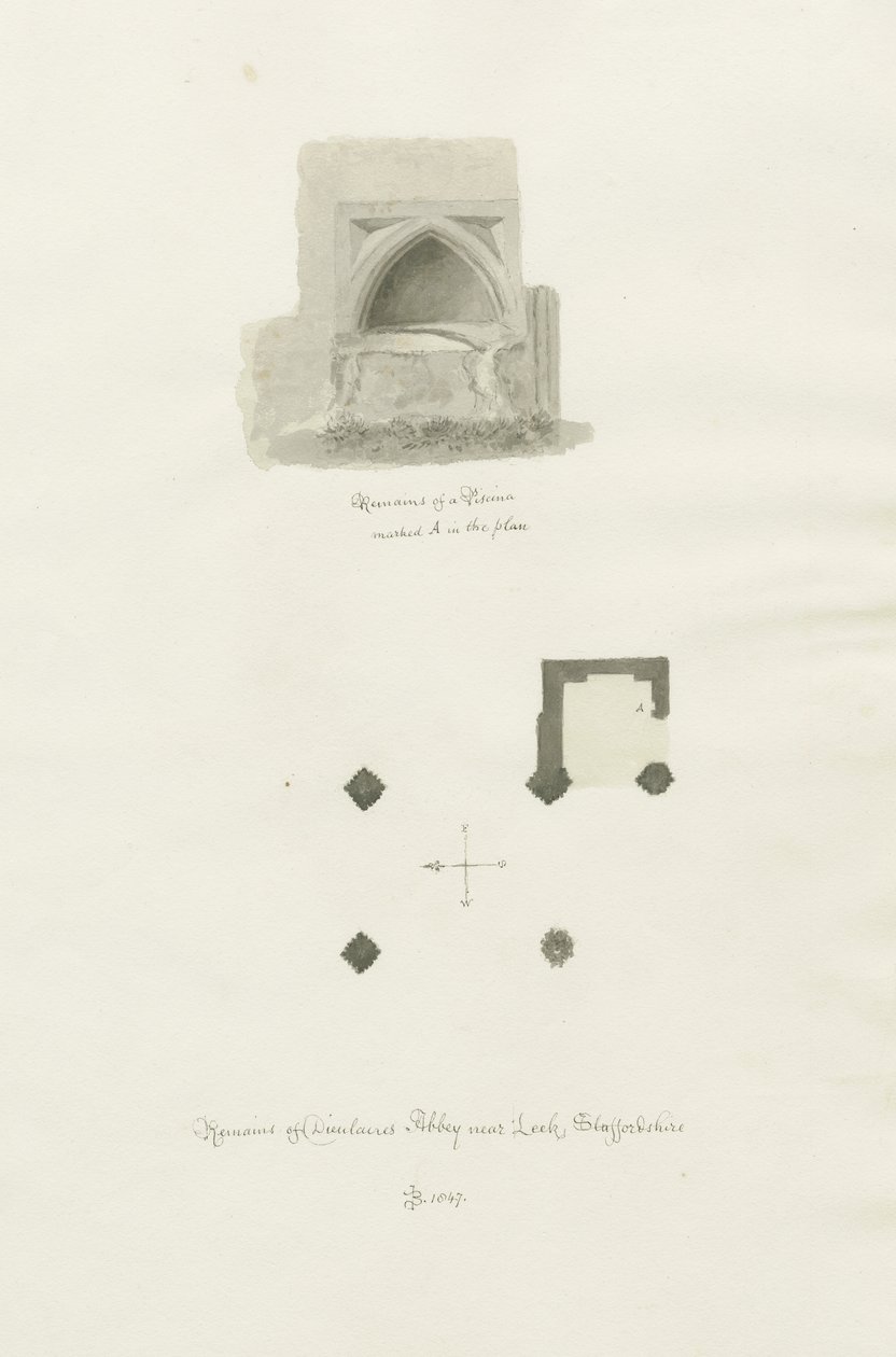 Opactwo Dieulacres: rysunek w sepii autorstwa John Chessell Buckler