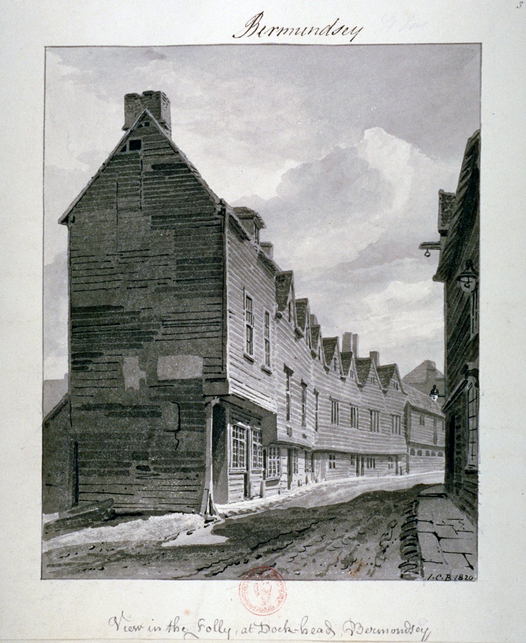 Dockhead Folly, Bermondsey, Londyn, 1820 autorstwa John Chessell Buckler