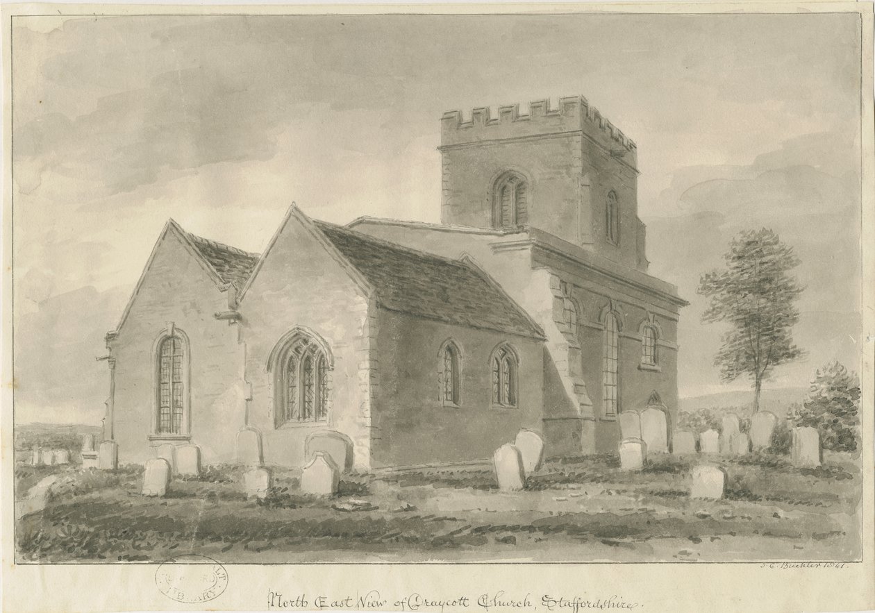 Draycott w kościele Maurów: rysunek w sepii, 1841 autorstwa John Chessell Buckler