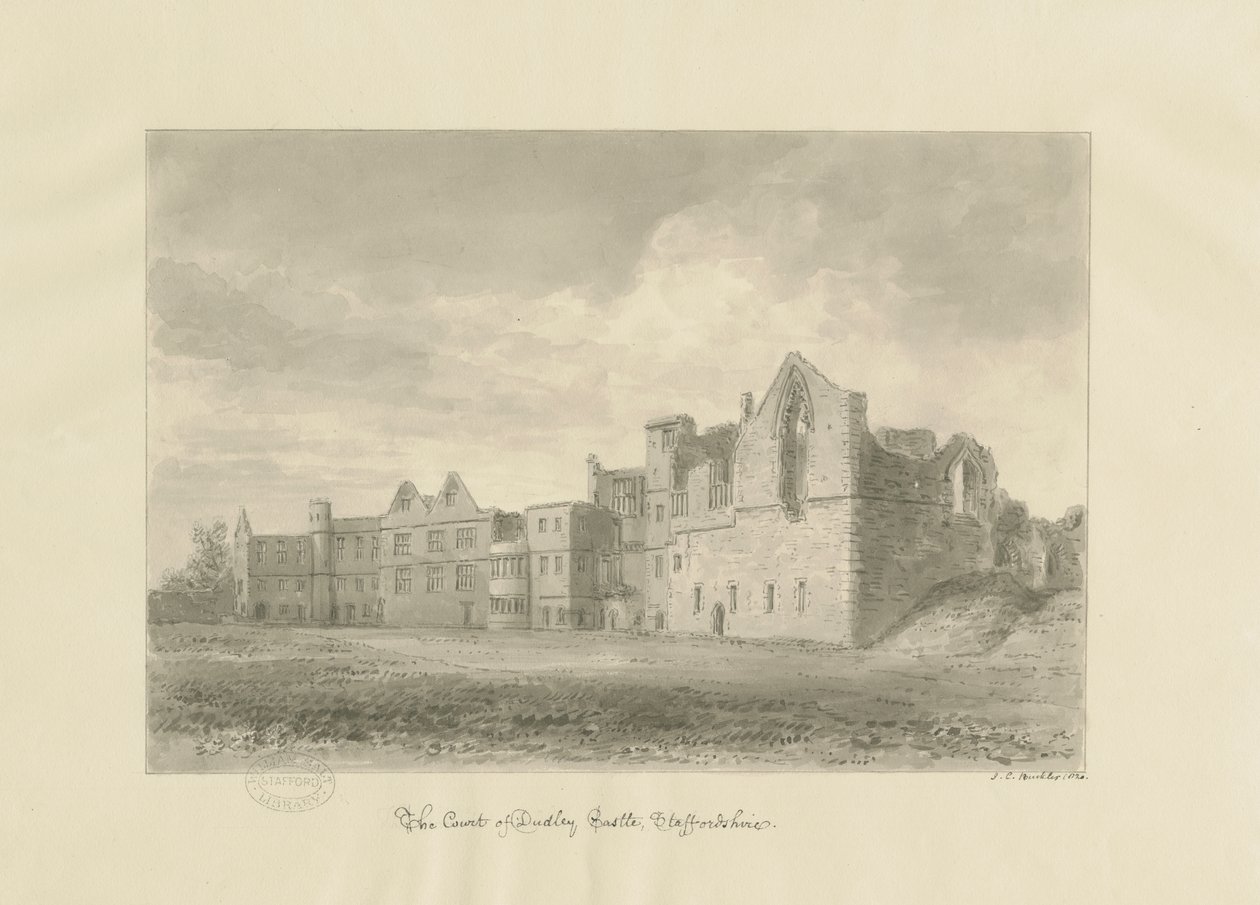 Dudley Castle - Court Yard: rysunek w sepii, 1820 autorstwa John Chessell Buckler