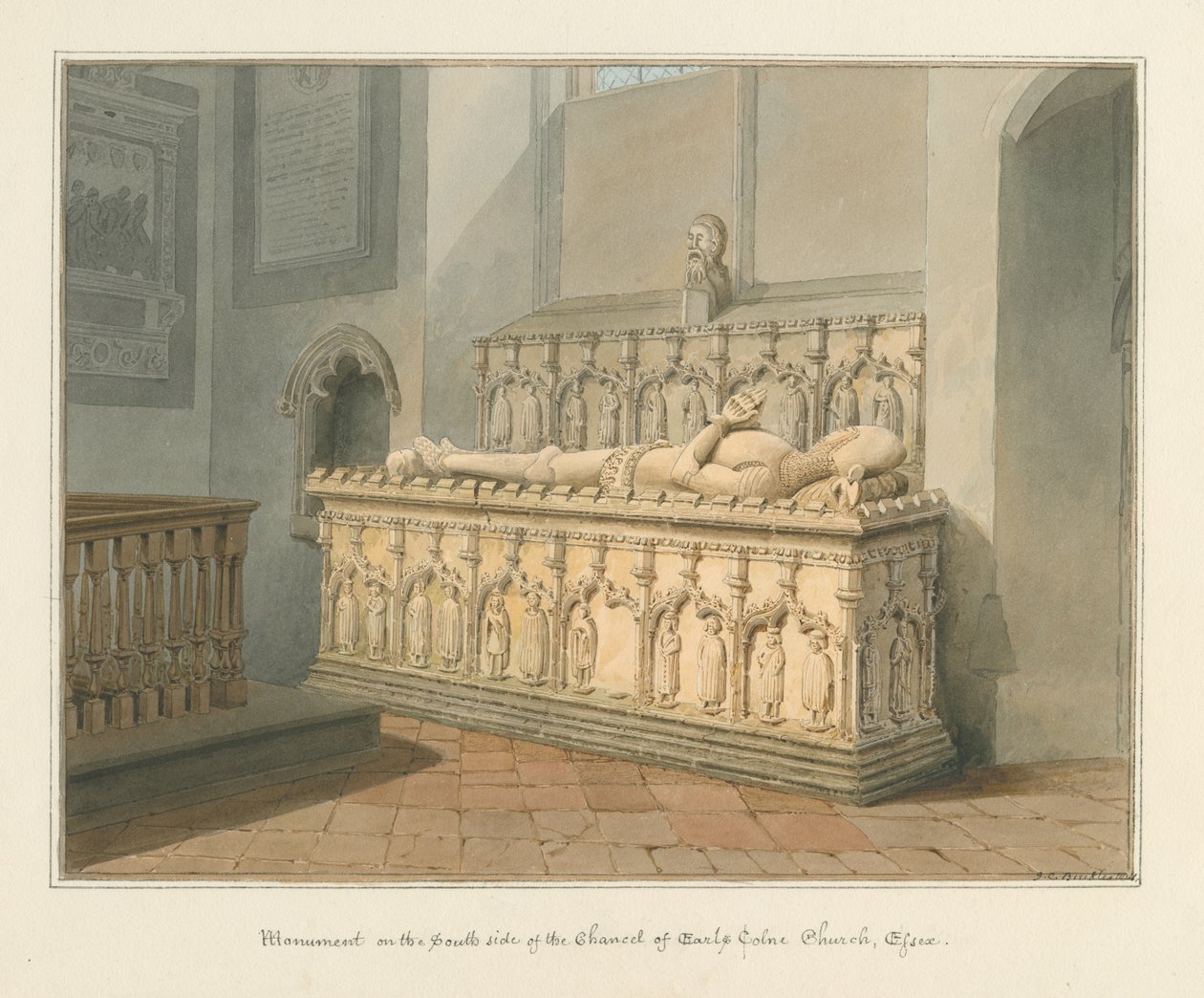 Essex - Kościół Earls Colne - Pomnik, 1824 autorstwa John Chessell Buckler