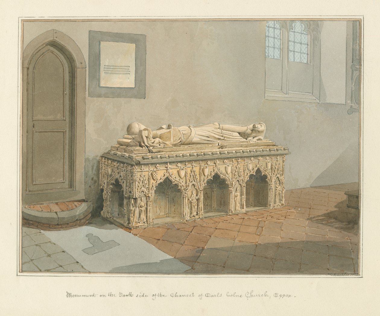Essex - Kościół Earls Colne - Pomnik, 1824 autorstwa John Chessell Buckler