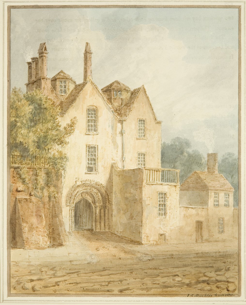 Gateway w Lower College Green (akwarela na ołówku na papierze) autorstwa John Chessell Buckler