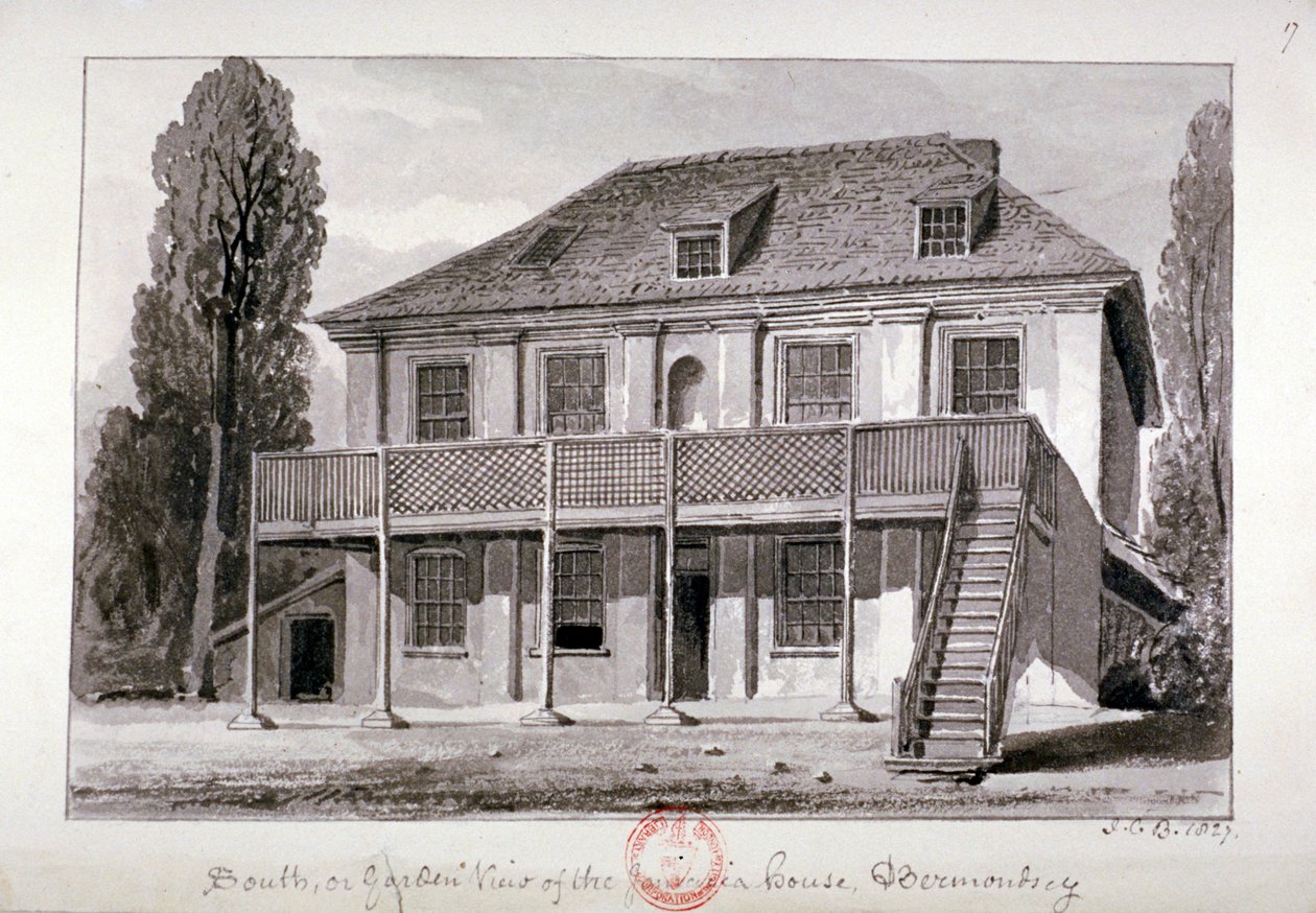 Jamaica House, Cherry Garden Street, Bermondsey, Londyn, 1827 autorstwa John Chessell Buckler