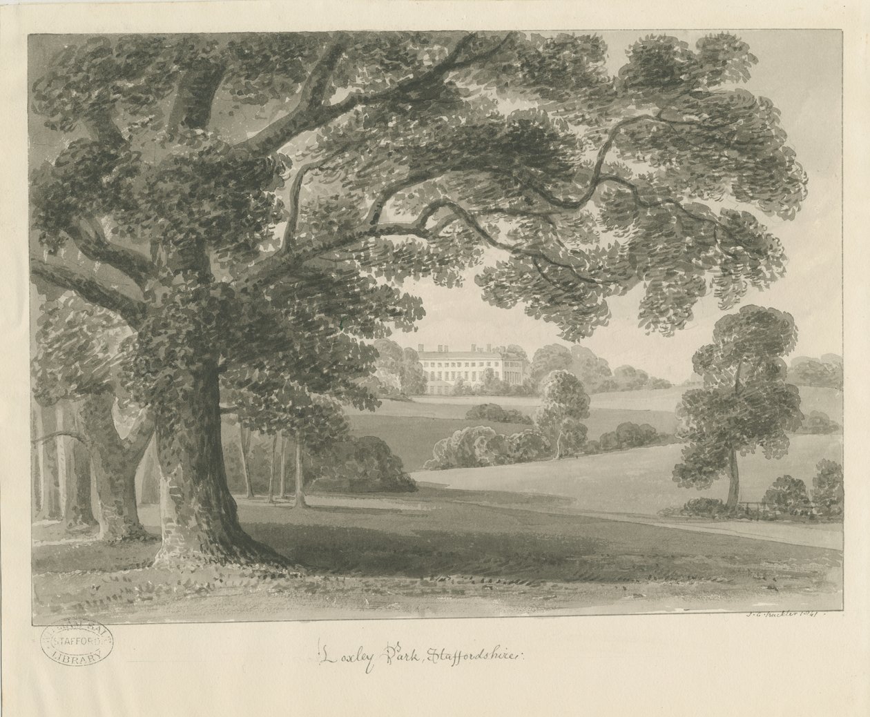 Loxley Park: rysunek w sepii, 1841 autorstwa John Chessell Buckler