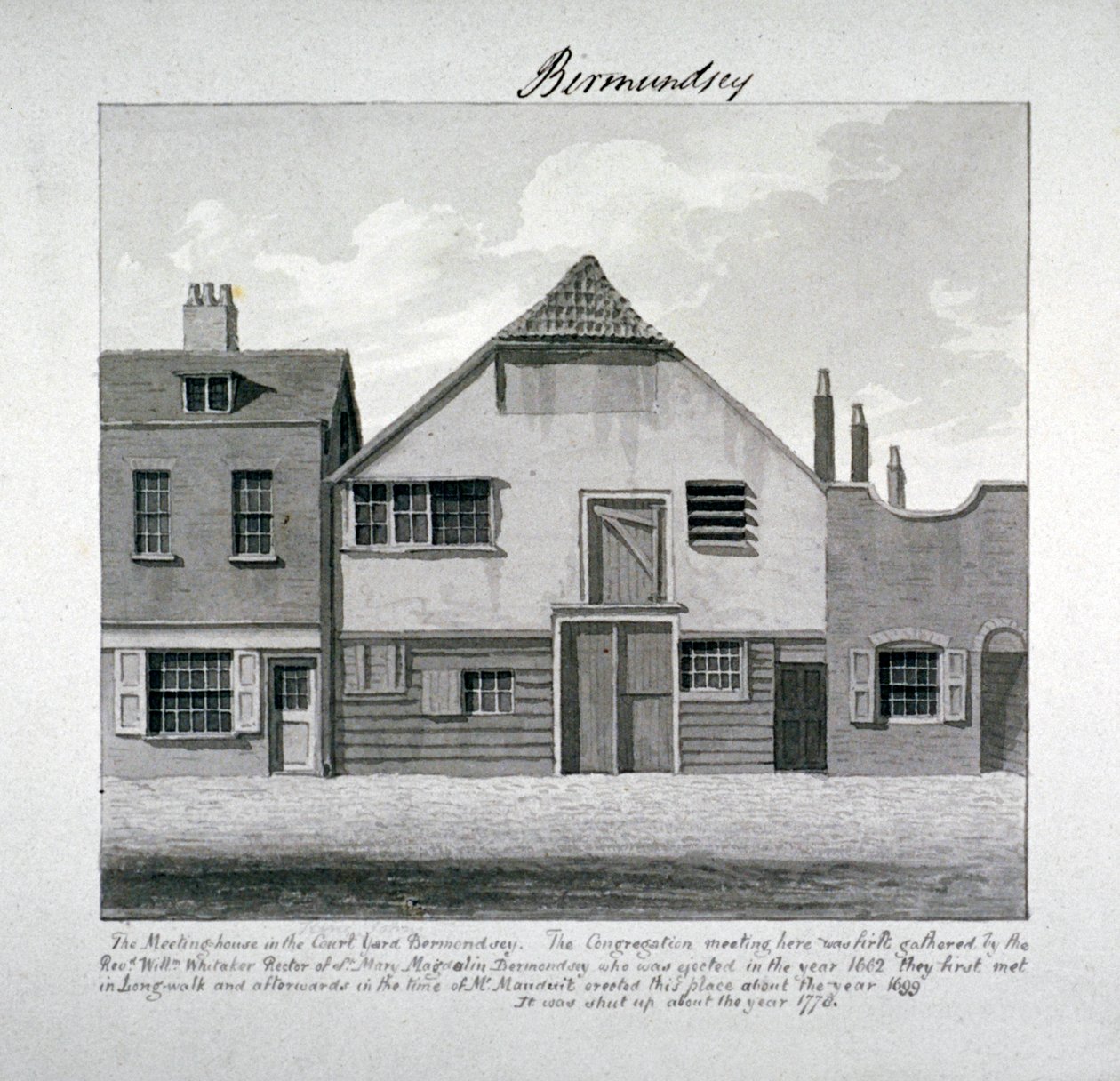 Dom spotkań św. Marii Magdaleny na dziedzińcu, Bermondsey Square, Londyn, ok. 1828 r. autorstwa John Chessell Buckler