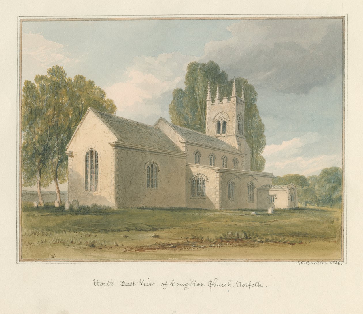 Norfolk - Kościół Houghton, 1826 autorstwa John Chessell Buckler