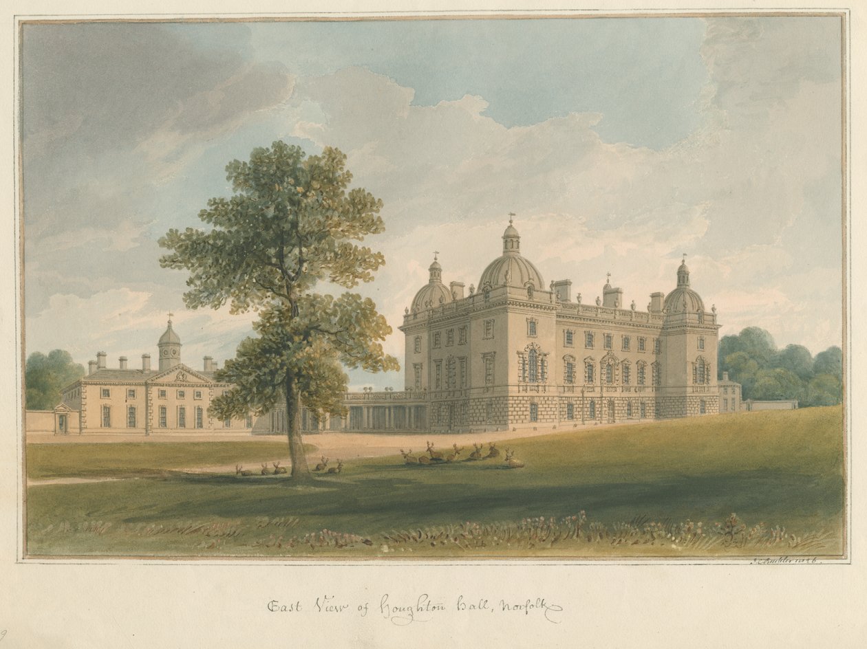 Norfolk - Houghton Hall, 1826 autorstwa John Chessell Buckler