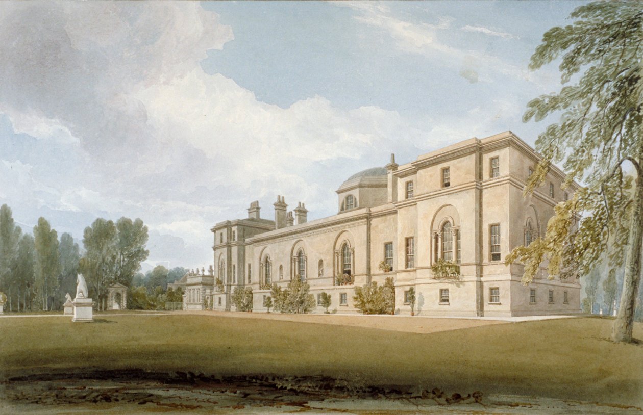 Widok północno-zachodni Chiswick House, Chiswick, Hounslow, Londyn, 1822 autorstwa John Chessell Buckler