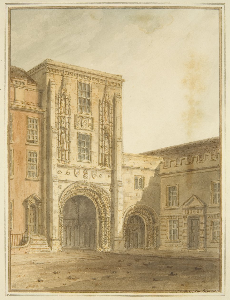North View of the College Gateway (akwarela na ołówku na papierze) autorstwa John Chessell Buckler