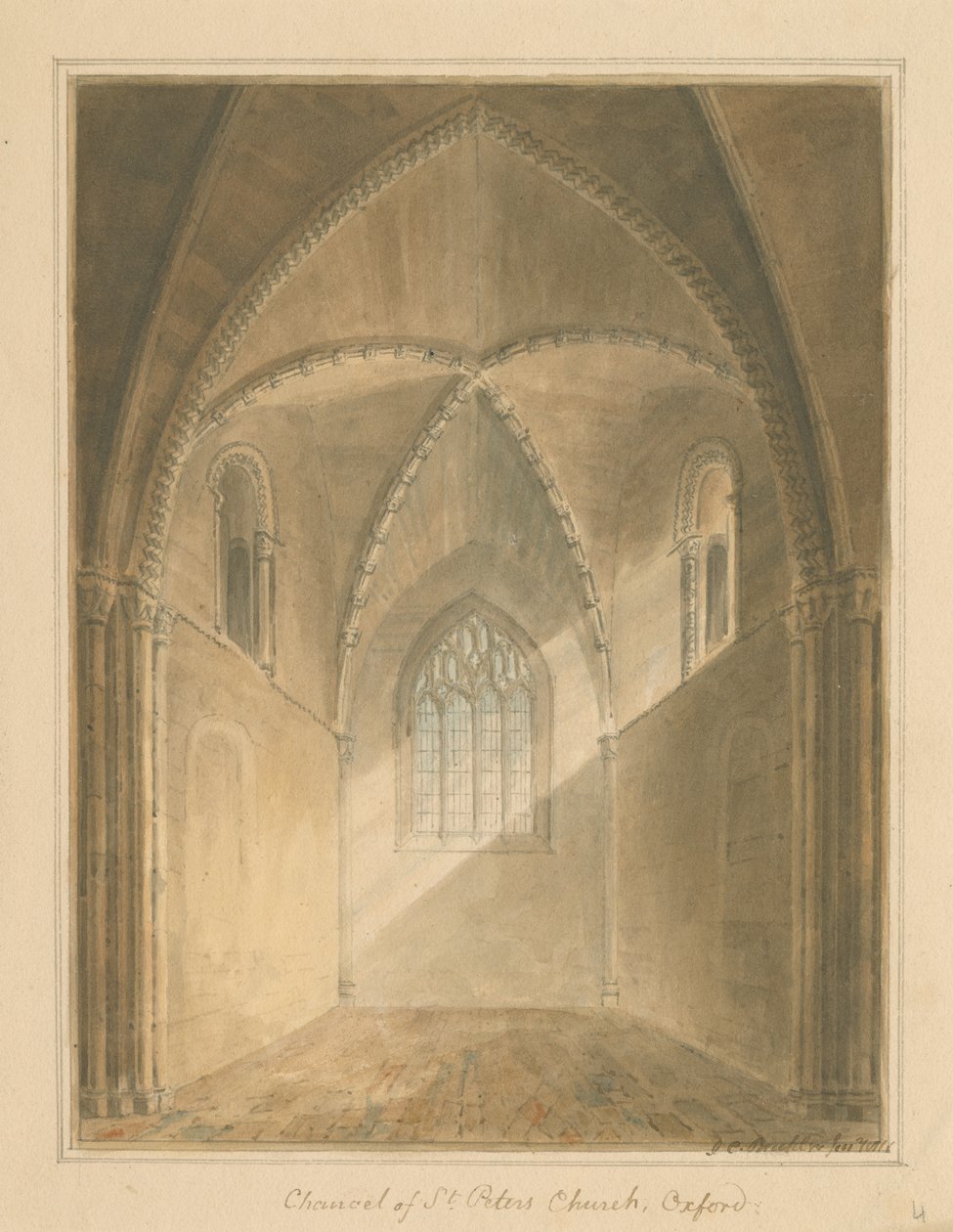 Oxfordshire - Oxford - Wnętrze prezbiterium kościoła św. Piotra, 1811 autorstwa John Chessell Buckler