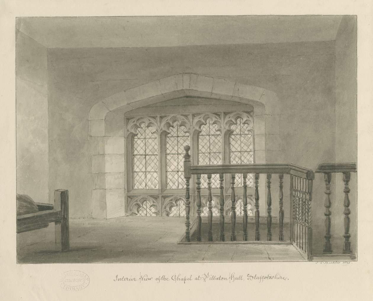 Sala Pilatonowa - Wnętrze kaplicy: rysunek w sepii, 1841 autorstwa John Chessell Buckler