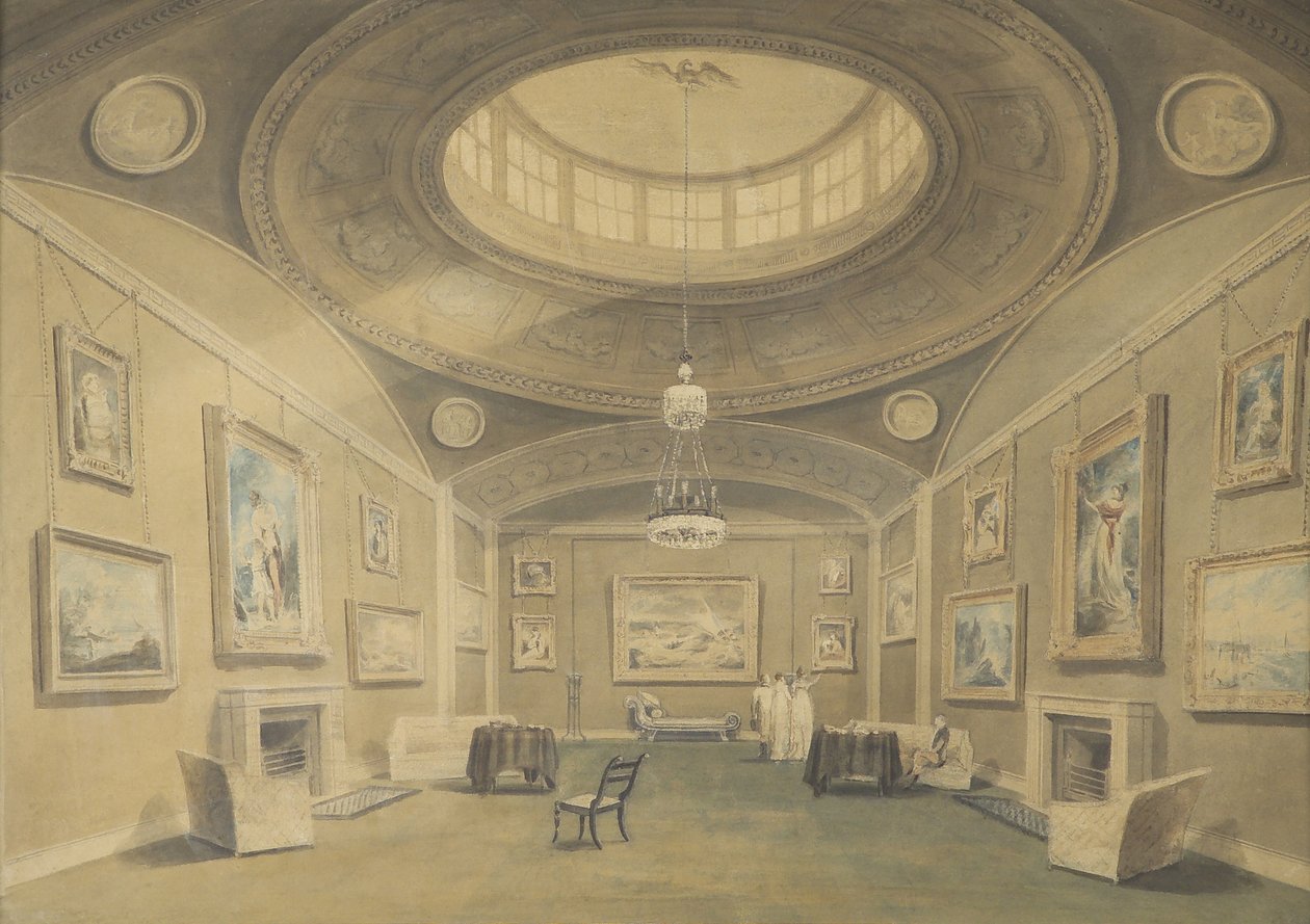 Szkic Sir John Leicesters Gallery of Pictures by British Artists, Hill Street, Berkley Square, 1806 (ołówek i pranie na papierze) autorstwa John Chessell Buckler