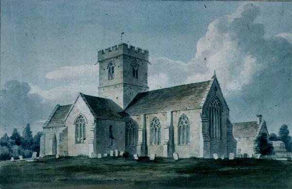 Południowo-wschodni widok kościoła Dinton, 1805 autorstwa John Chessell Buckler