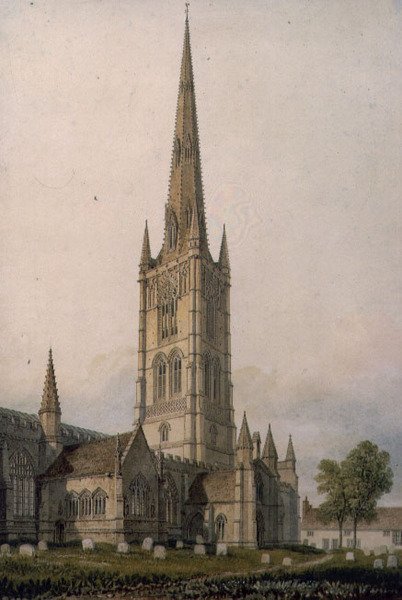 Kościół św. Wulframa, Grantham (akwarela na papierze) autorstwa John Chessell Buckler