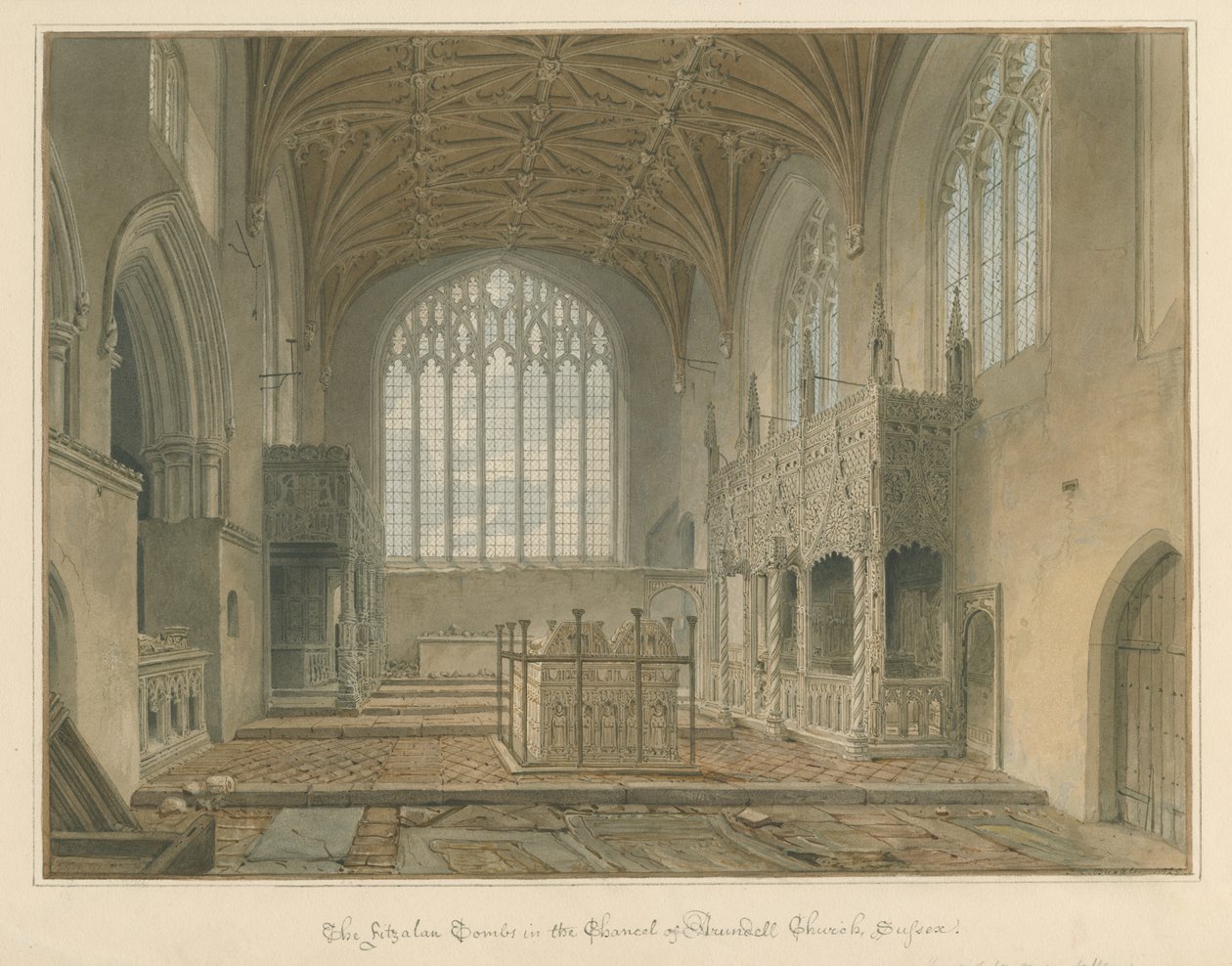 Sussex - Kościół Arundel - Grobowce Fitzalan, 1825 autorstwa John Chessell Buckler