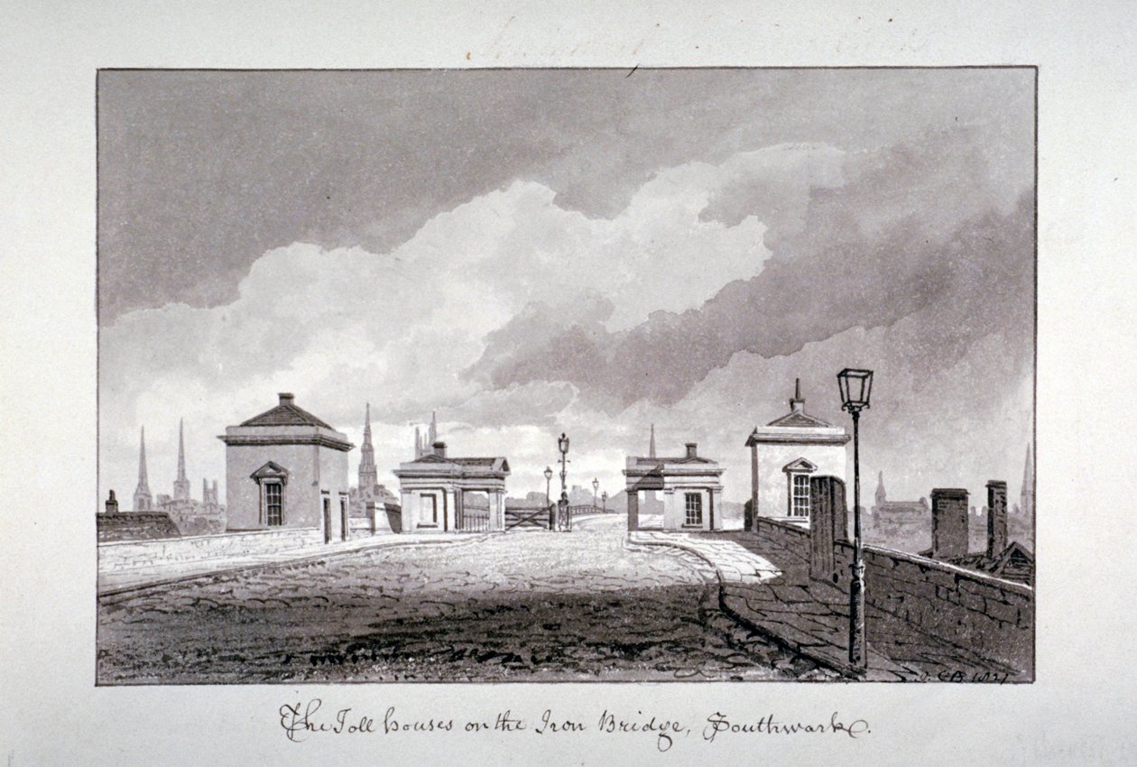 Płatne domy na Southwark Bridge, Londyn, 1827. autorstwa John Chessell Buckler