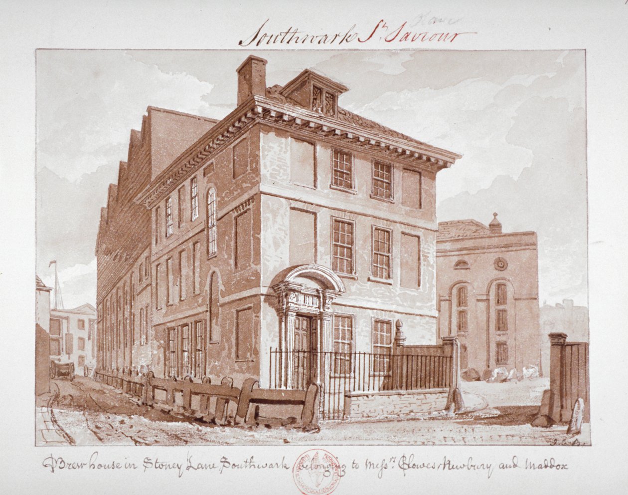 Widok warzelni na Stoney Lane, Bermondsey, Southwark, Londyn, c1827 autorstwa John Chessell Buckler