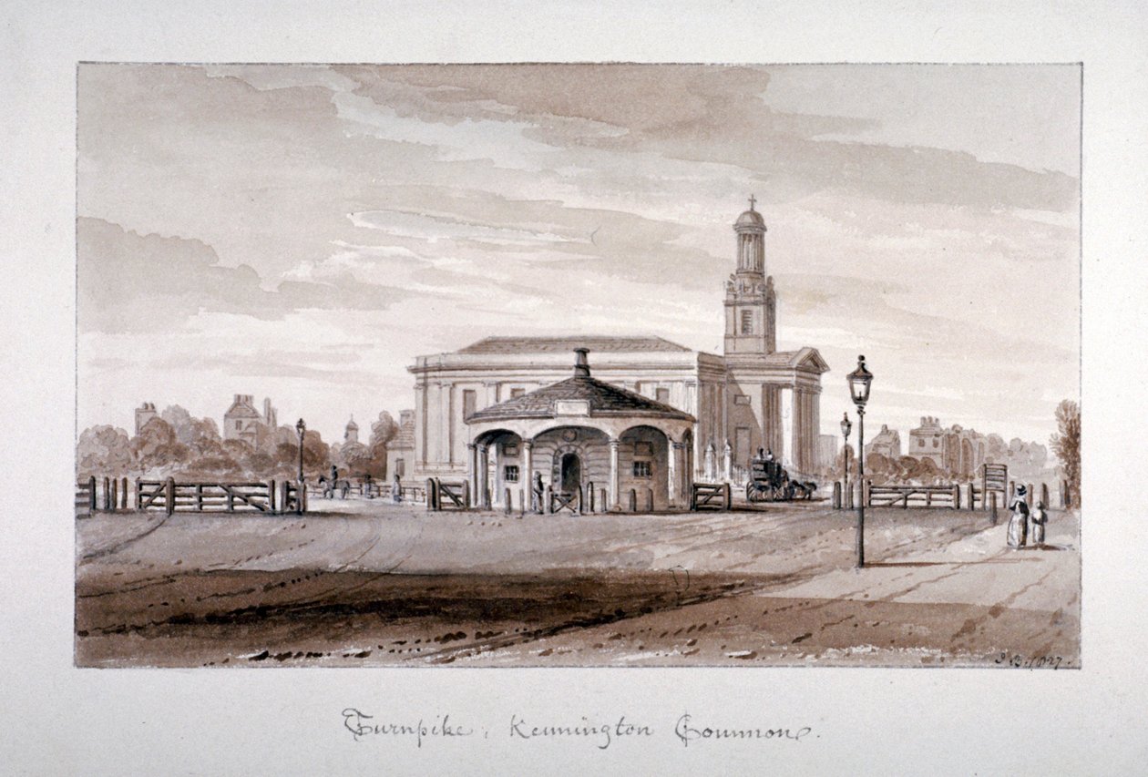 Widok rogatki w Kennington Common, Lambeth, Londyn, 1827. autorstwa John Chessell Buckler