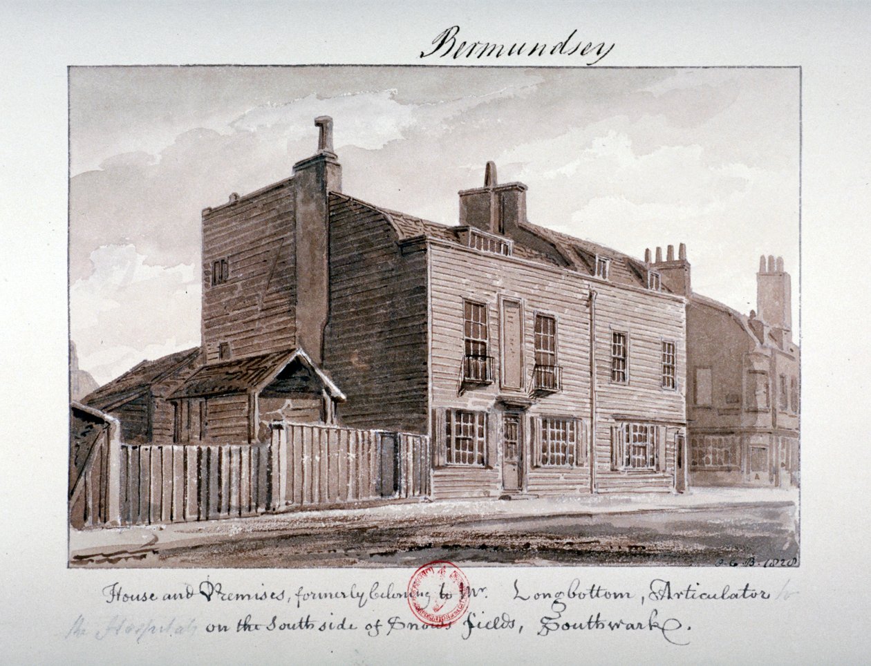 Widok domów po południowej stronie Snowsfields, Bermondsey, Londyn, 1828 autorstwa John Chessell Buckler