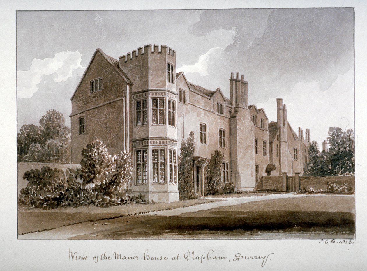„Widok dworu w Clapham, Surrey”, 1823. autorstwa John Chessell Buckler