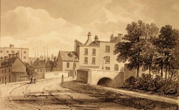 Widok na most Mill Pond, Bermondsey autorstwa John Chessell Buckler