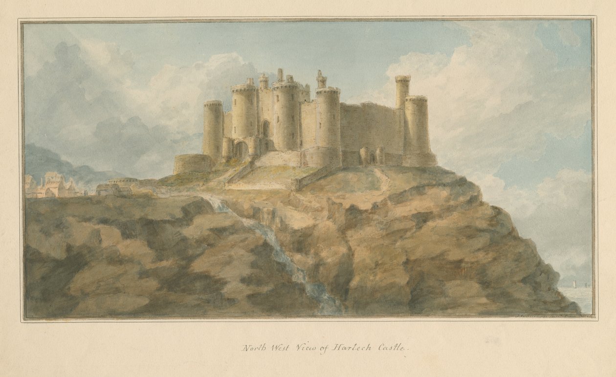 Walia - Mouthshire - Zamek Harlech, 1800 autorstwa John Chessell Buckler