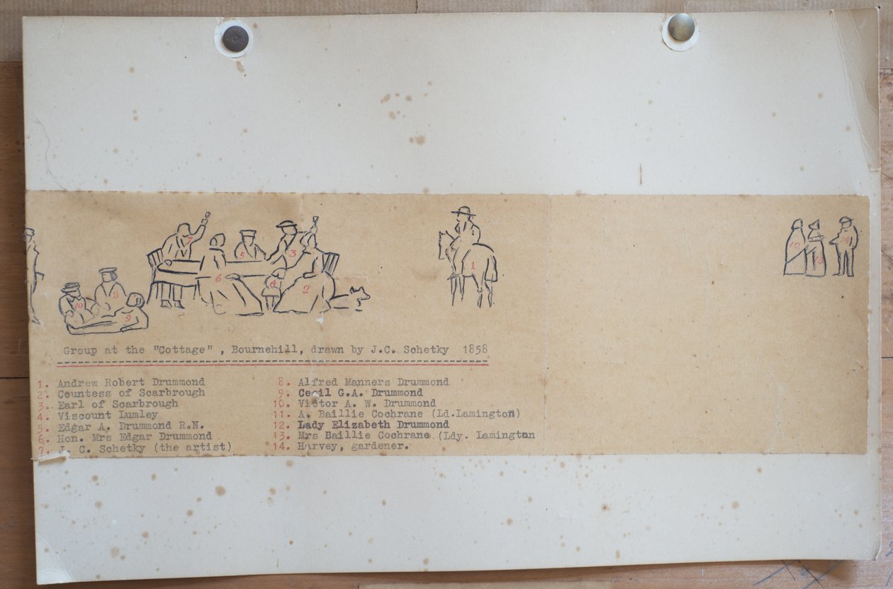 Grupa w domku, Bournehill, 1858 (tusz na papierze) autorstwa John Christian Schetsky