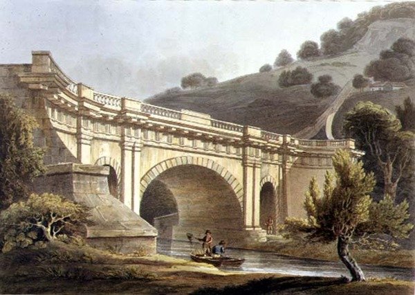 Aqueduct Bridge, Claverton, z „Bath Illustrated by a Series of Views”, grawerowane przez Johna Hilla (1770-1850) wyd. przez Williama Millera autorstwa John Claude (after) Nattes