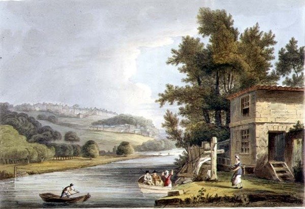 Stary prom, z „Łaźnia ilustrowana serią poglądów”, ryty przez Johna Hilla (1770-1850) wyd. przez Williama Millera autorstwa John Claude (after) Nattes