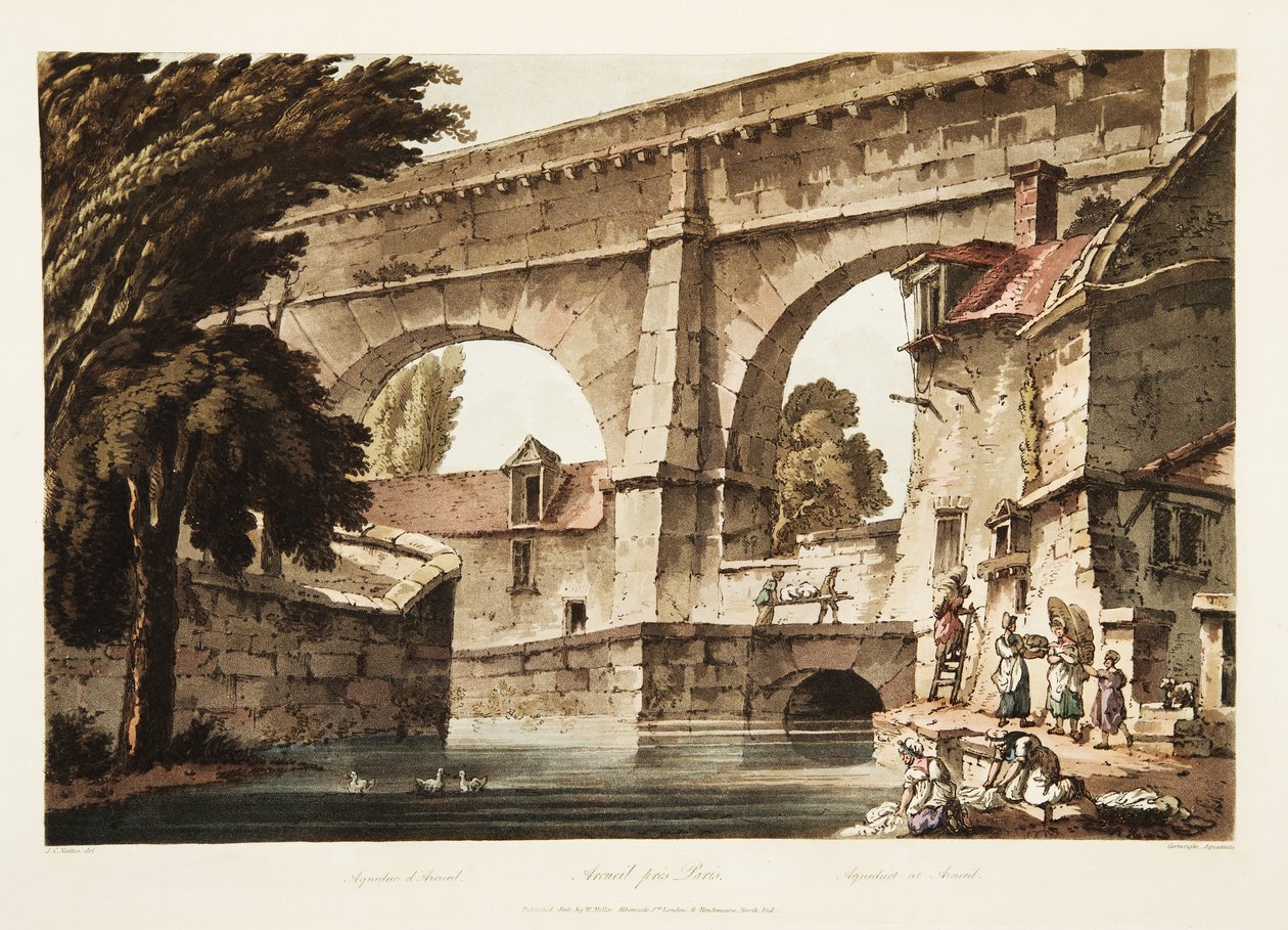 Akwedukt w Arcueil, ilustracja z Wersalu, Paryża i Saint Denis, wyd. 1805 (akwatinta) autorstwa John Claude Nattes
