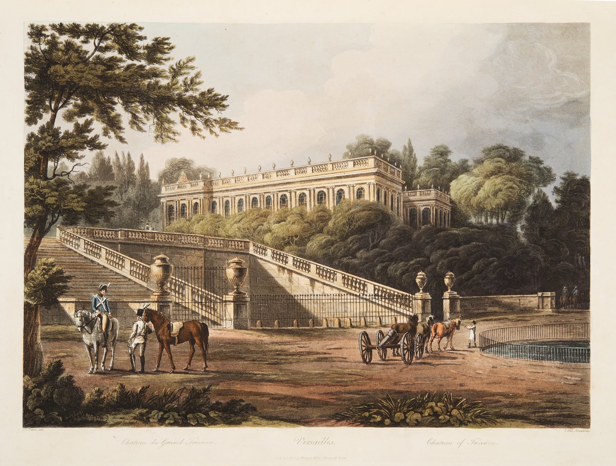 Zamek Trianon, ilustracja z Wersalu, Paryża i Saint Denis, wyd. 1805 (akwatinta) autorstwa John Claude Nattes