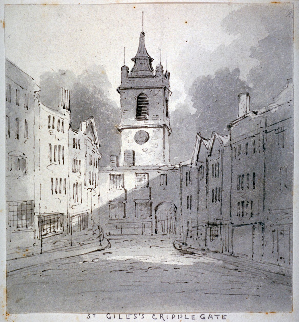 Kościół St Giles bez Cripplegate od Fore Street, City of London, 1790. autorstwa John Claude Nattes