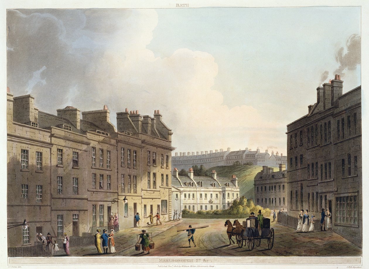 Marlborough Street, z „Bath Illustrated by a Series of Views”, grawerowane przez Johna Hilla (1770-1850) wyd. przez Williama Millera, 1805 (akwatinta) autorstwa John Claude Nattes