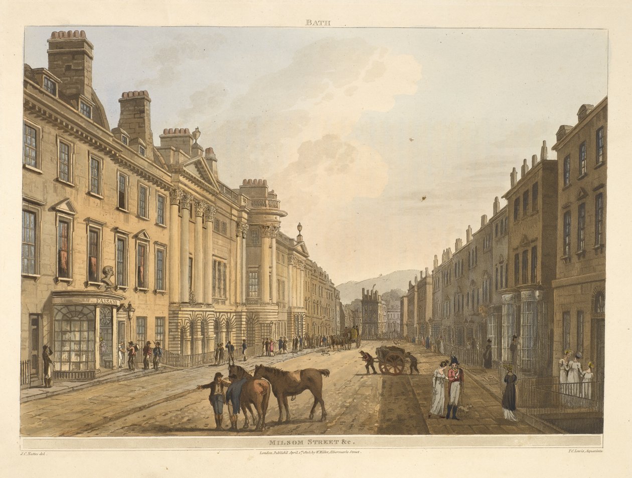 Ulica Milsom.Łaźnia, ilustrowana serią widoków, z rysunków J.C. Nattesa; z opisami do każdej płyty.John Claude Nattes1806 autorstwa John Claude Nattes