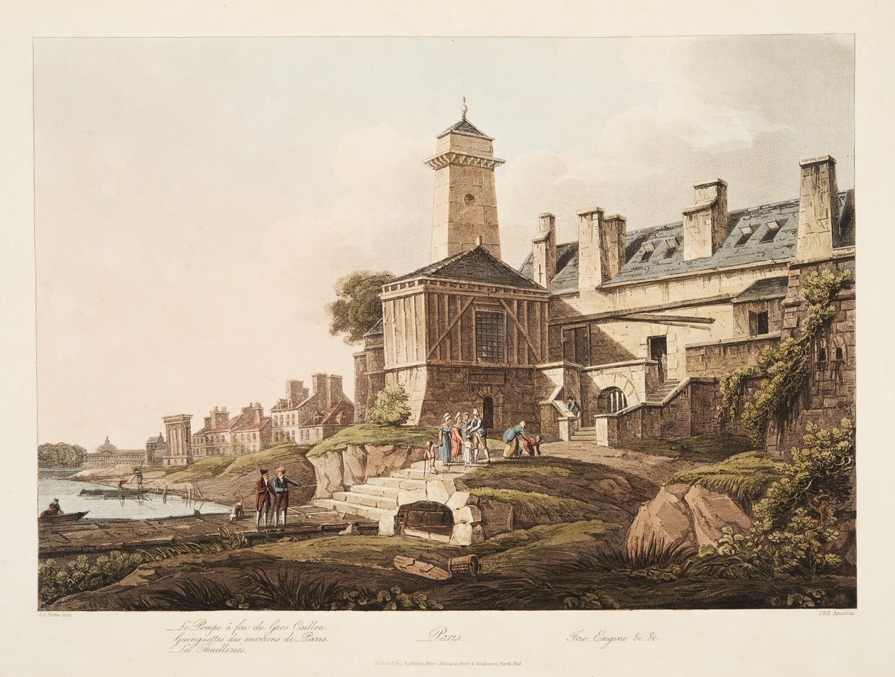 Paryż, wóz strażacki, ilustracja z Wersalu, Paryża i Saint Denis, wyd. 1809 (akwatinta) autorstwa John Claude Nattes