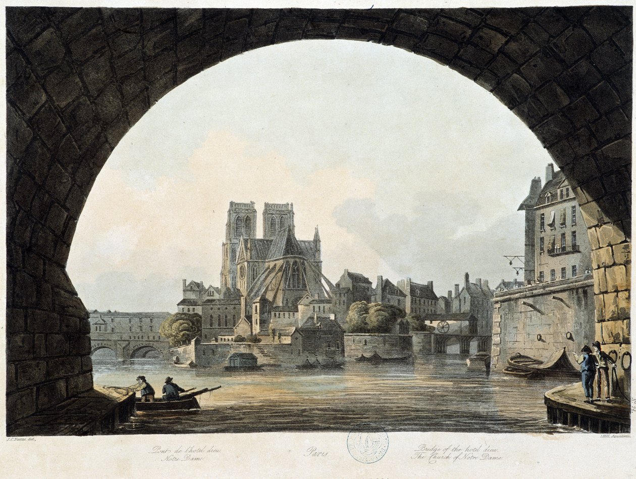 Paryż: Notre Dame - w „”Paris vu par J.C. Mats”, wyd. Miller, Londyn autorstwa John Claude Nattes