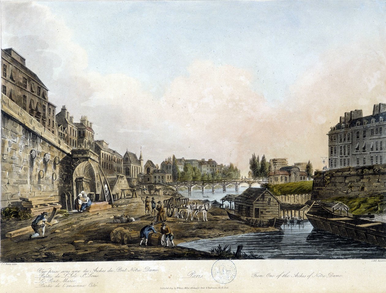 Paryż: Widok na Pont Notre-Dame - w „Paris vu par J.C. Mats””, wyd. Miller, Londyn autorstwa John Claude Nattes